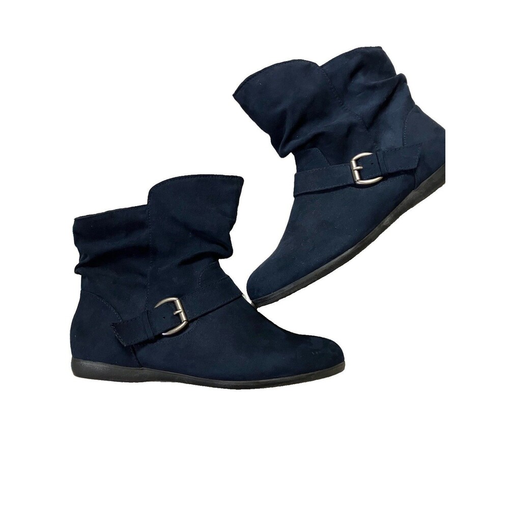 Rampage Slouchy Ankle Boots Navy Blue Boho Fairy Pullon Faux Suede Size 9